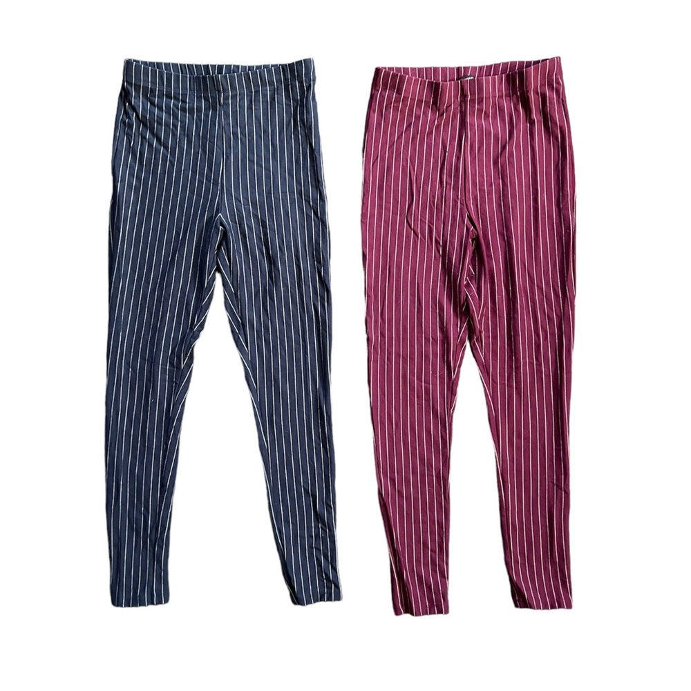 Forever 21 Two Striped Pull On Elastic Waist Stretchy Casual Legging Pants EUC L